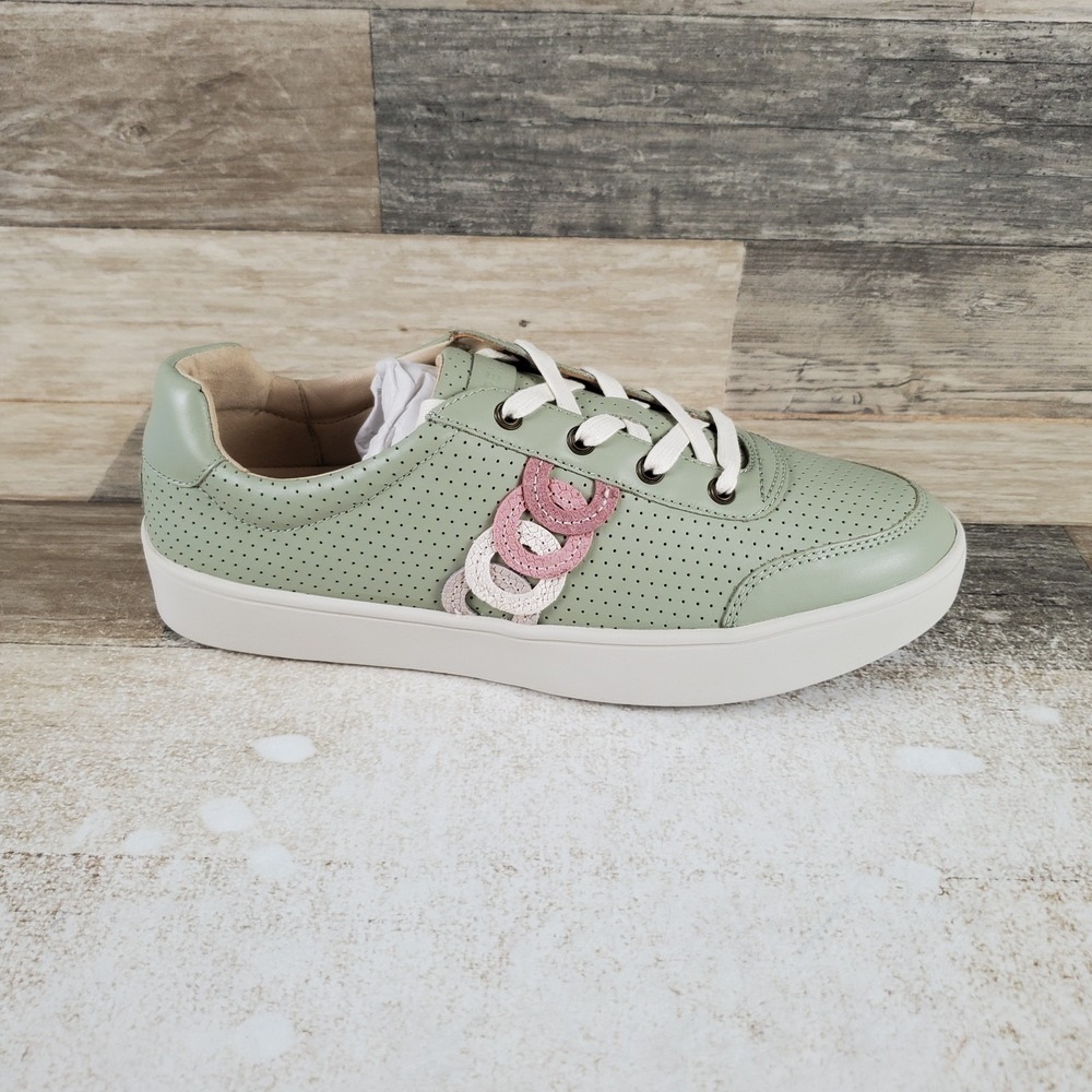 Spenco Cambridge Womens Shoes Sz 9 B Light Green Leather Low Top Lace-Up Sneaker
